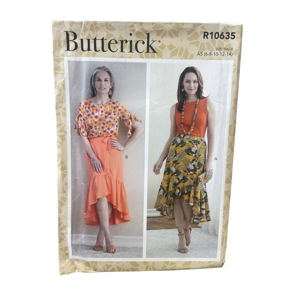 Butterick R10635 Misses Ruffle Wrap Skirt High-Low Hem A5 6-14